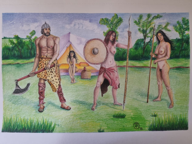 Campamento salvaje Lápiz (a color) Cartulina Desnudos