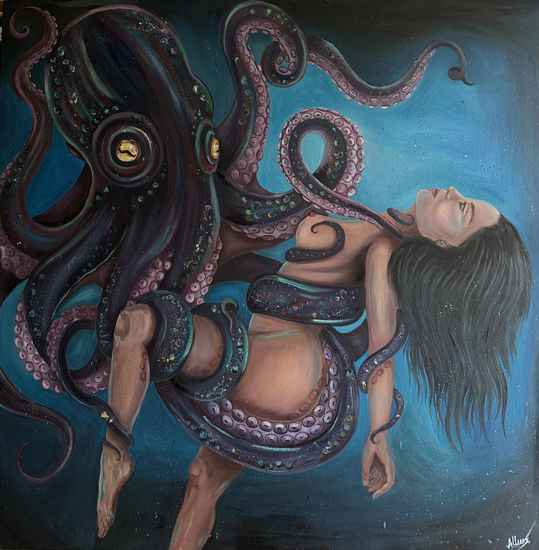 Romance con octopus Oil Canvas Marine Painting