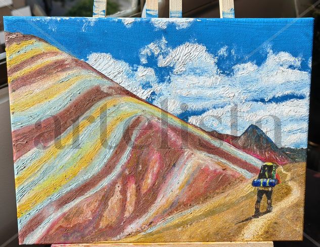 Traveler (Peru, Rainbow Mountains) Óleo Lienzo Paisaje