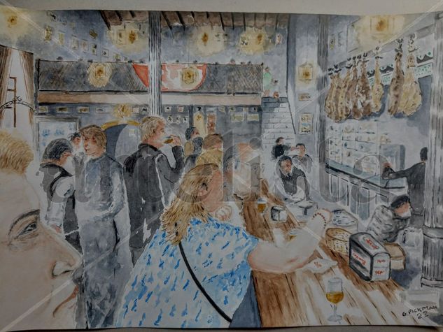 Interior de bar Watercolour Paper Figure Painting