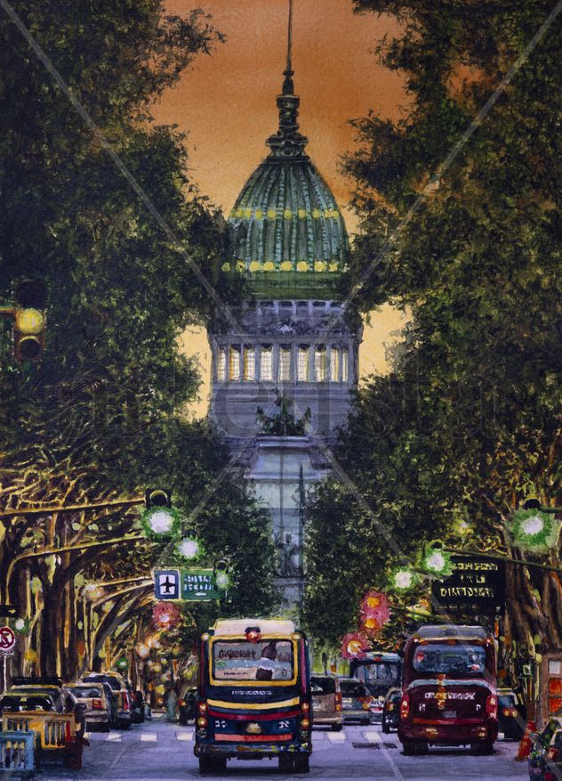 Avenida de Mayo al anochecer