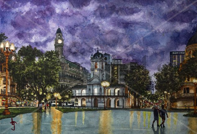 Plaza de Mayo al anochecer Watercolour Paper Landscaping