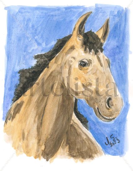 Caballo Marron Brown Horse Acuarela Papel Animales