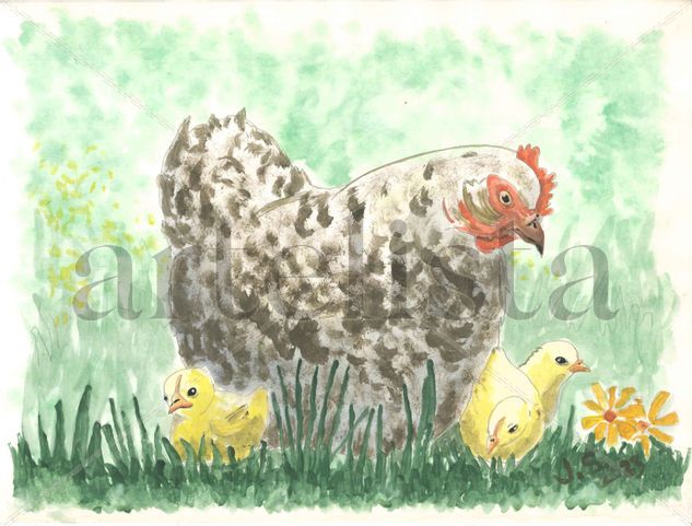 Gallina con Pollitos Watercolour Paper Animals