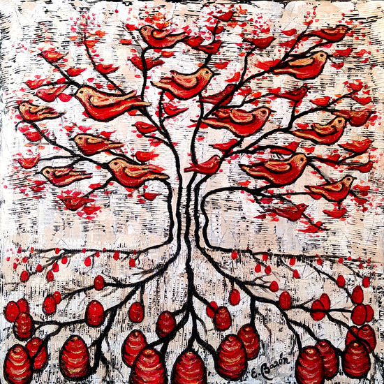 Sembrando pájaros rojos 2 Media Mixta Lienzo Otros