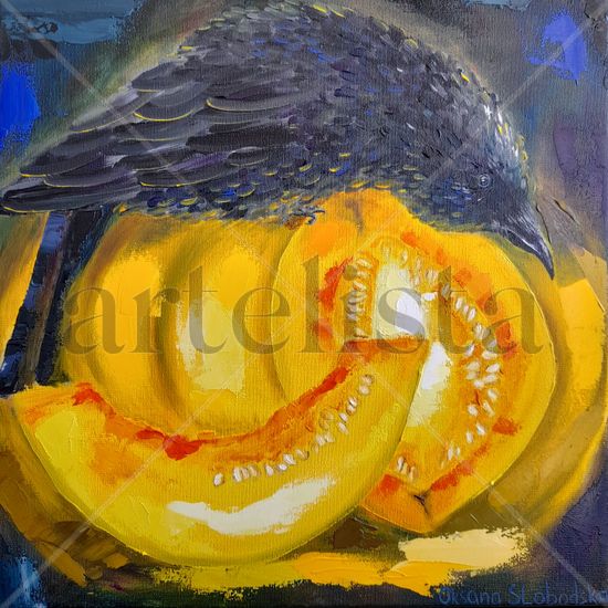 Cuervo bebe luz de calabaza Oil Canvas Animals