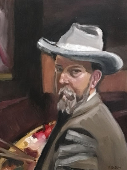 After Sorolla (self portrait) Oil Paper Portrait