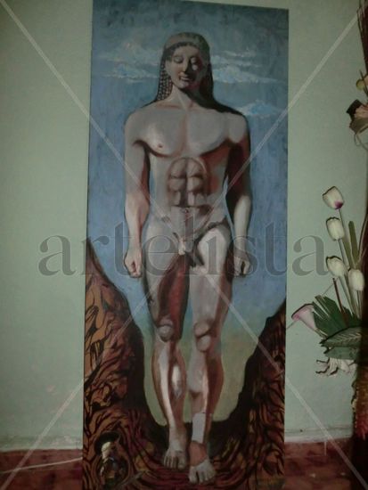 Croises el Dios del tiempo. Oil Panel Figure Painting