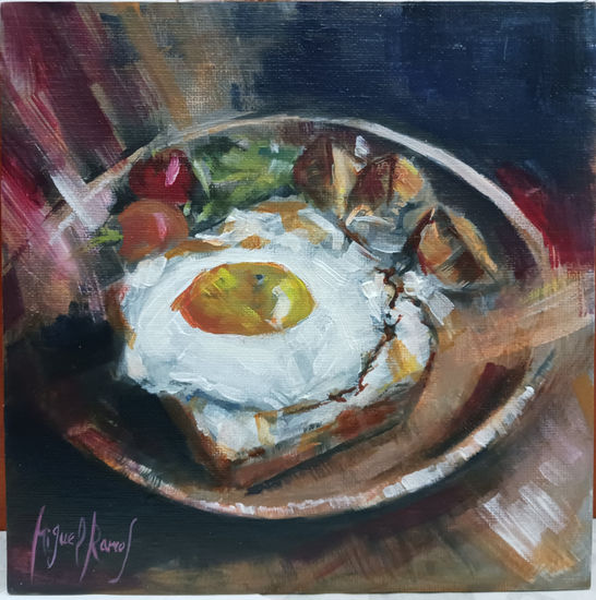 Huevo frito Oil Panel Still Life Paintings