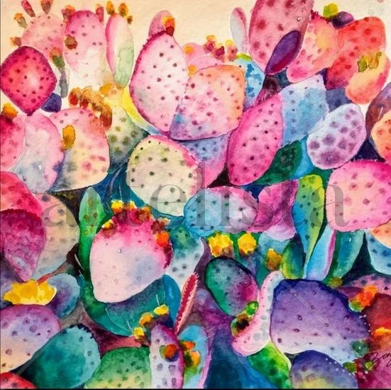 Cactus rosa Watercolour Paper Floral Painting