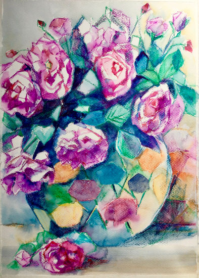 Bodegón con rosas Watercolour Paper Floral Painting