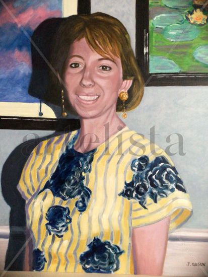 Mujer del vestido amarillo Oil Panel Portrait