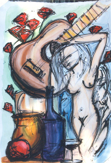 MUJER DESNUDA Y GUITARRA