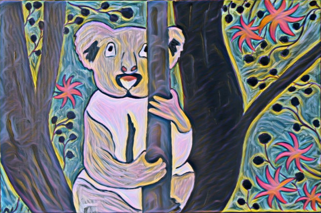 Koala trepando el árbol