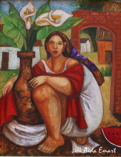 Muchacha con jarron Acrylic Canvas Landscaping