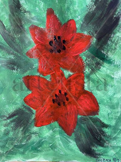 Flores rojas Acrylic Paper Floral Painting