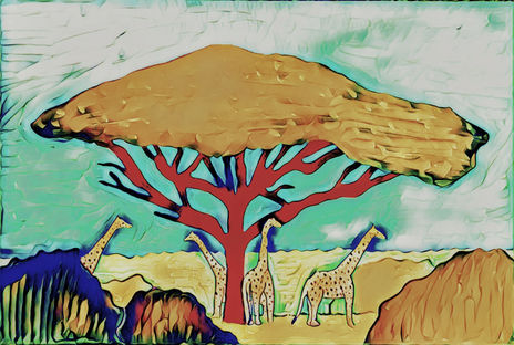 Jirafas bajo el árbol