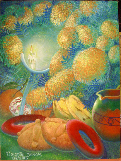 " ofrenda de luz y cepasuchitl" Oil Canvas Still Life Paintings