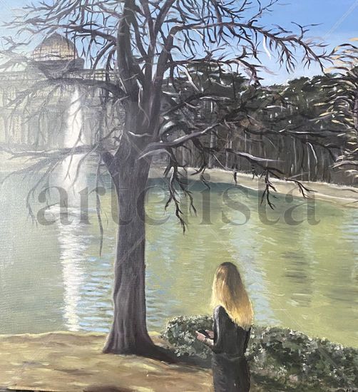 Sol de invierno en el Retiro Óleo Lienzo Paisaje
