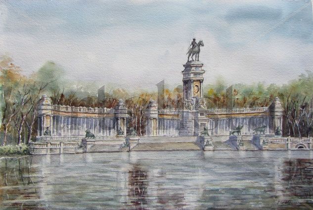 Parque de El Retiro (Mausoleo a Alfonso XII ( Madrid) Acuarela Papel Paisaje