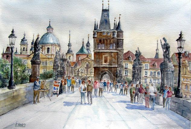 Puente de Carlos ( Praga) Acuarela Papel Paisaje