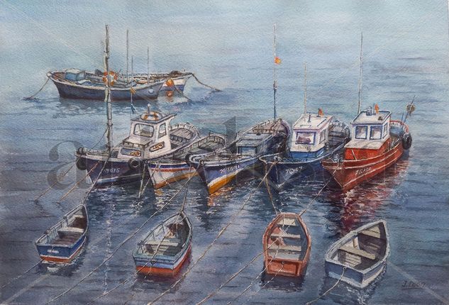 Puerto de Luanco ( Asturias) Watercolour Paper Marine Painting