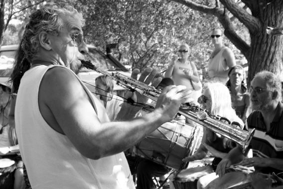 Drum Circle Travel Black and White (Digital)