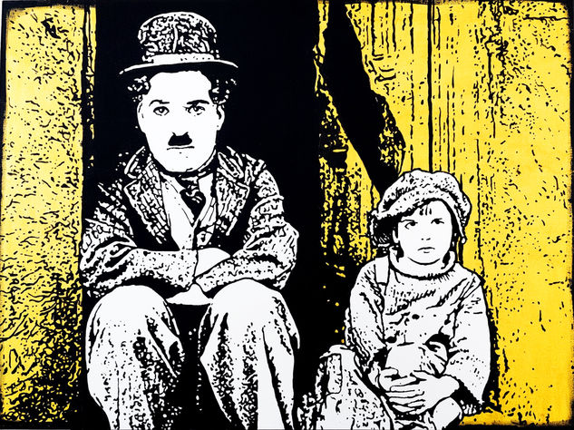 Charles Chaplin y el niño Acrylic Textile Figure Painting