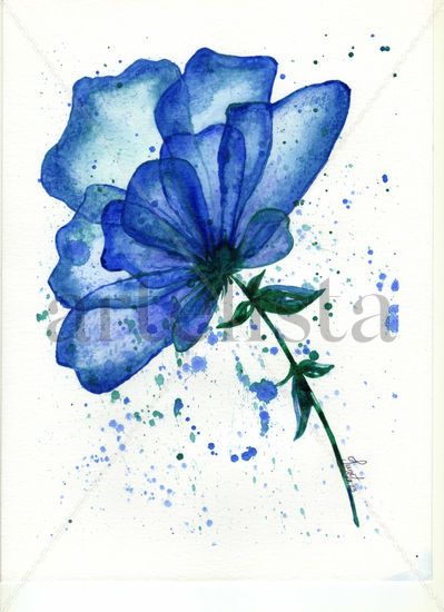 Blue Flower 2 Watercolour Card Floral Painting