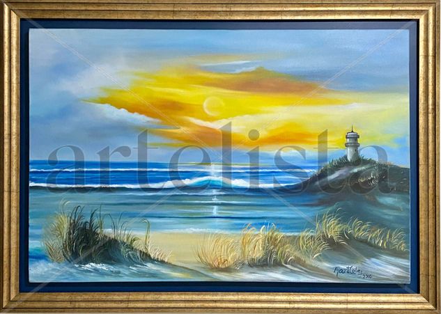 El Faro en el Crepúsculo Sereno Oil Canvas Marine Painting