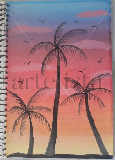 Palmeras en el atardecer Watercolour Paper Landscaping