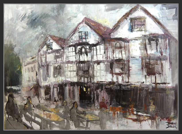 KING STREET-BRISTOL-PINTURA-ART-PAINTINGS-LANDSCAPE-PUBS-HISTORY-ERNEST DESCALS-ARTIST-PAINTER Óleo Papel Paisaje