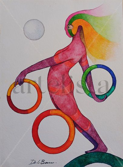 Maniobras con aros Watercolour Card Figure Painting