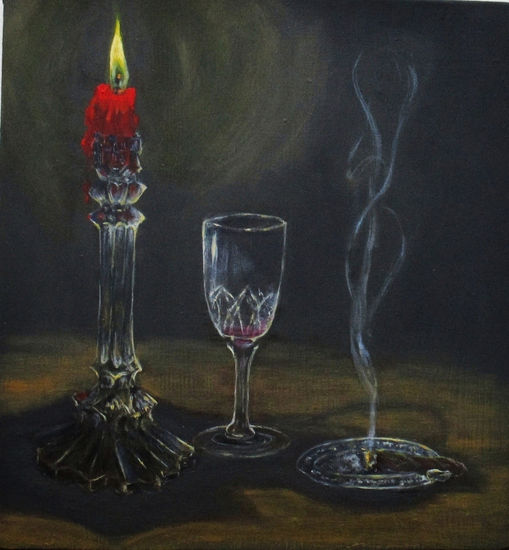 Candelabro y demás Oil Panel Still Life Paintings