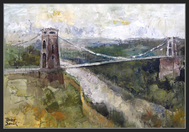 BRISTOL-PINTURA-ARTE-PUENTE-CLIFTON SUSPENSION BRIDGE-MONUMENTOS-SIMBOLOS-PAISAJES-ARTISTA-PINTOR-ERNEST DESCALS Óleo Papel Paisaje