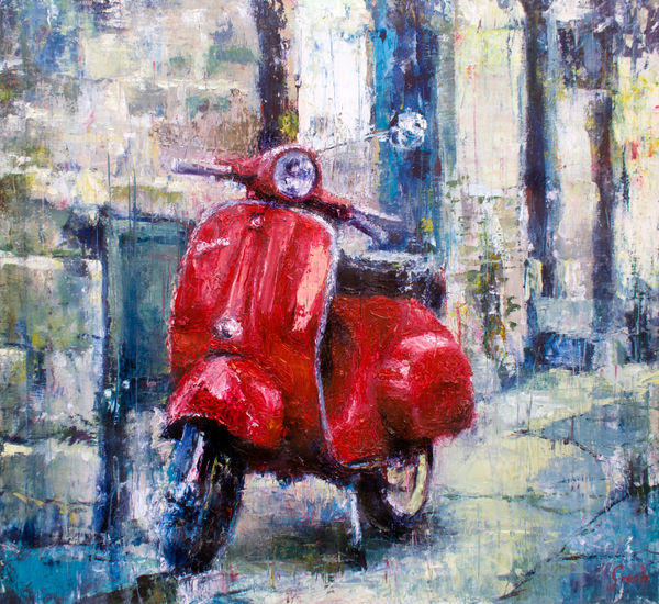 Vespa roja Óleo Lienzo Otros