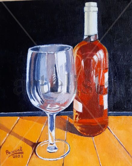 Botella y copa Oil Canvas Figure Painting