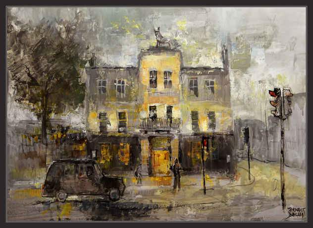 LONDRES-PINTURA-THE BALD FACED STAG-PUB-LONDON-PAINTINGS-ART-EAST FINCHLEY-LUCES-NOCHE-ARTISTA-PINTOR-ERNEST DESCALS