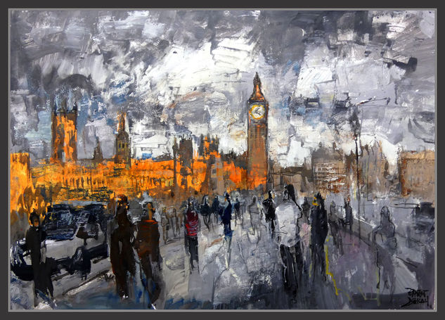 WESTMINSTER-PALACE-BIG BEN-BRIDGE-LONDON-PAINTINGS-ART-PINTURA-PAISAJES-LONDRES-ARTISTA-PINTOR-ERNEST DESCALS Óleo Papel Paisaje