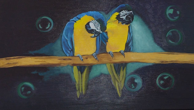 Smoking Parrots Oil Canvas Animals