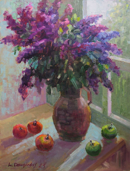 Lilac flowers in the vase Óleo Lienzo Bodegones