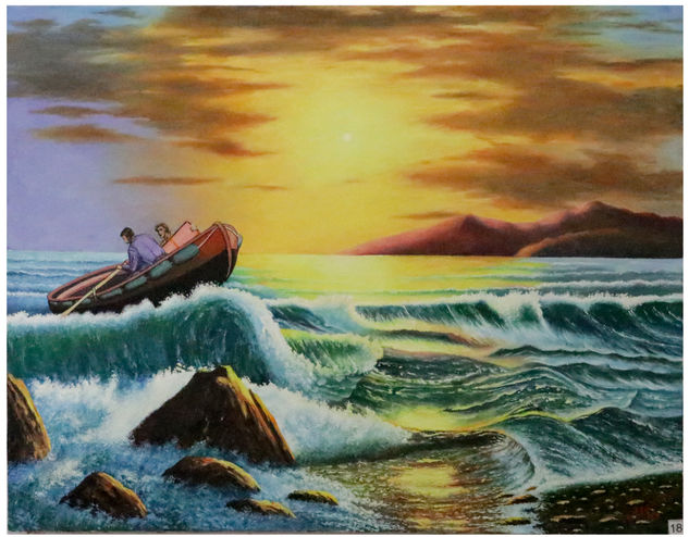 Atardecer en el mar Oil Canvas Marine Painting