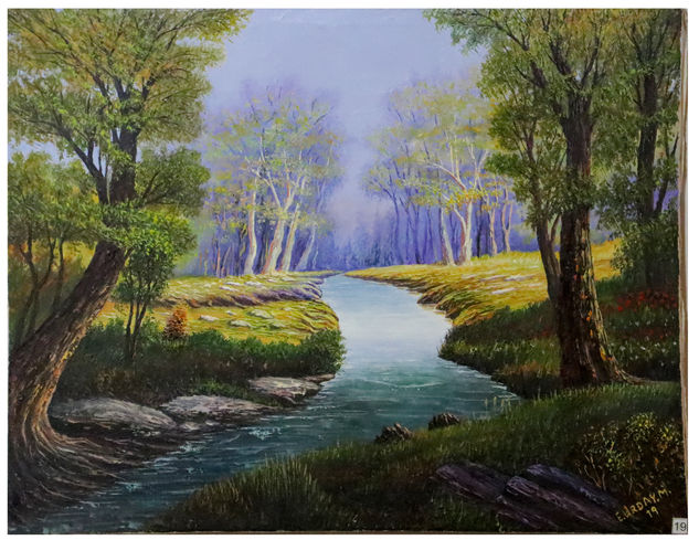 Atardecer en el bosque Oil Canvas Landscaping