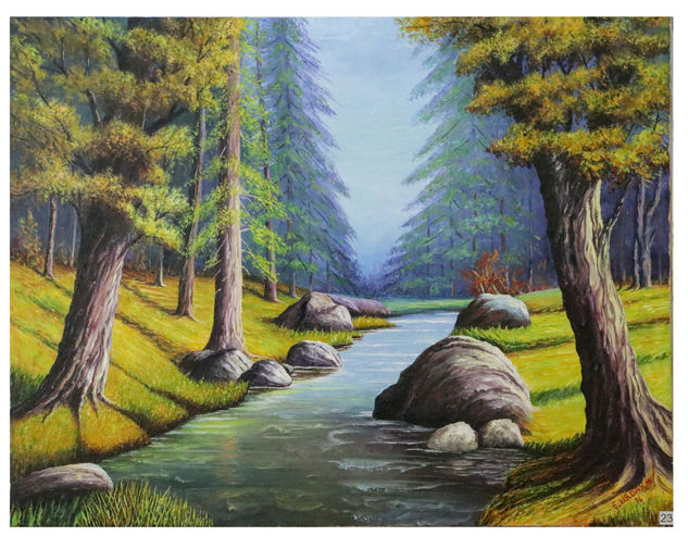 Riachuelo en el bosque Oil Canvas Landscaping