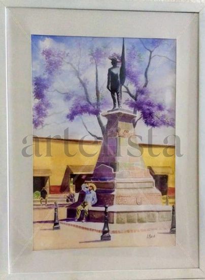 Monumento a Allende. Jardín de San Agustín Acuarela Papel Paisaje