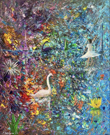 El lago de los cisnes Acrylic Canvas Landscaping