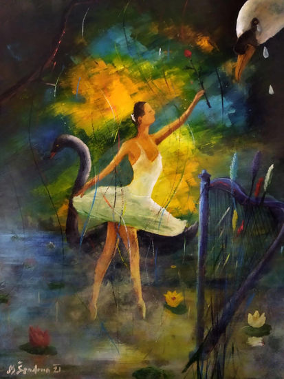 El lago de los cisnes Acrylic Canvas Figure Painting