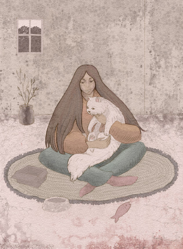 mujer con gato