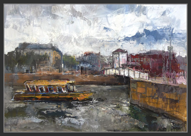 BRISTOL-PAINTINGS-LANDSCAPE-PRINCE STREET-BRIDGE- Oil Paper Landscaping