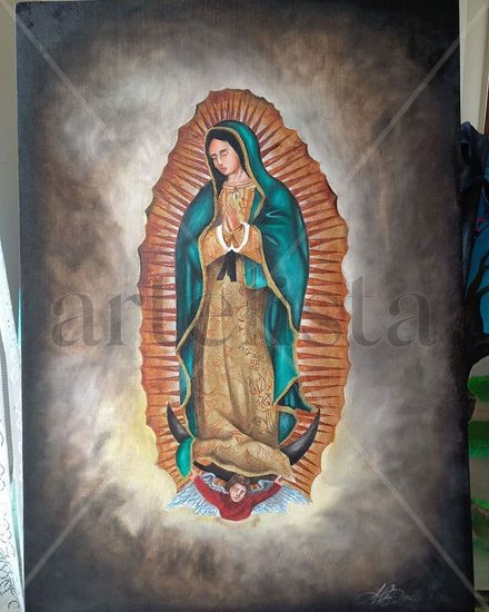 Virgen de Guadalupe Oil Canvas Figure Painting